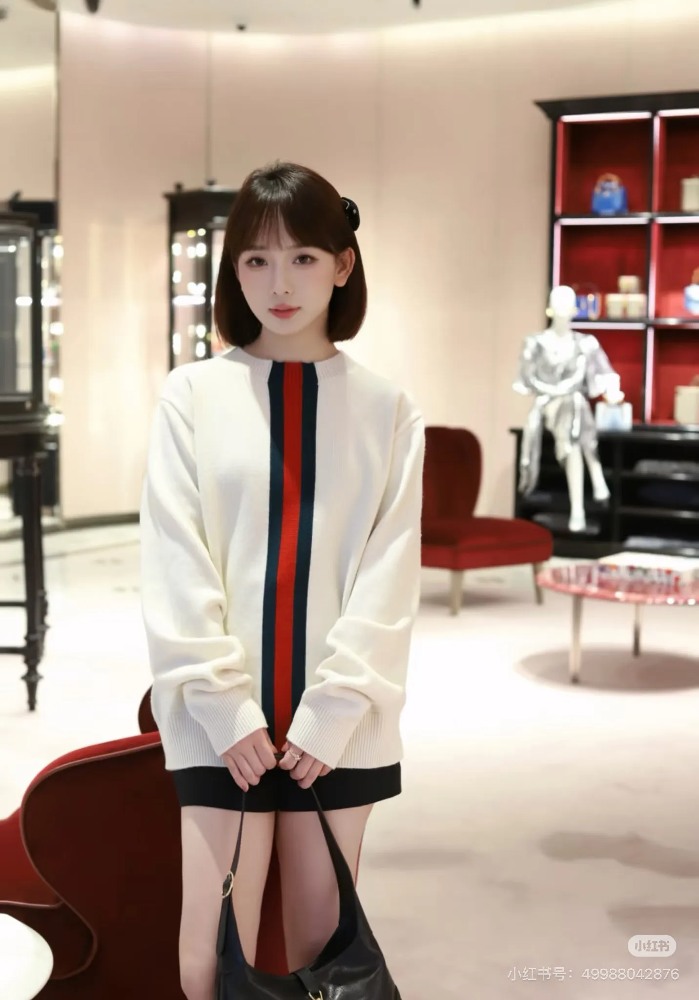 Gucci/Gucci red and green vertical striped knitted crew neck sweater