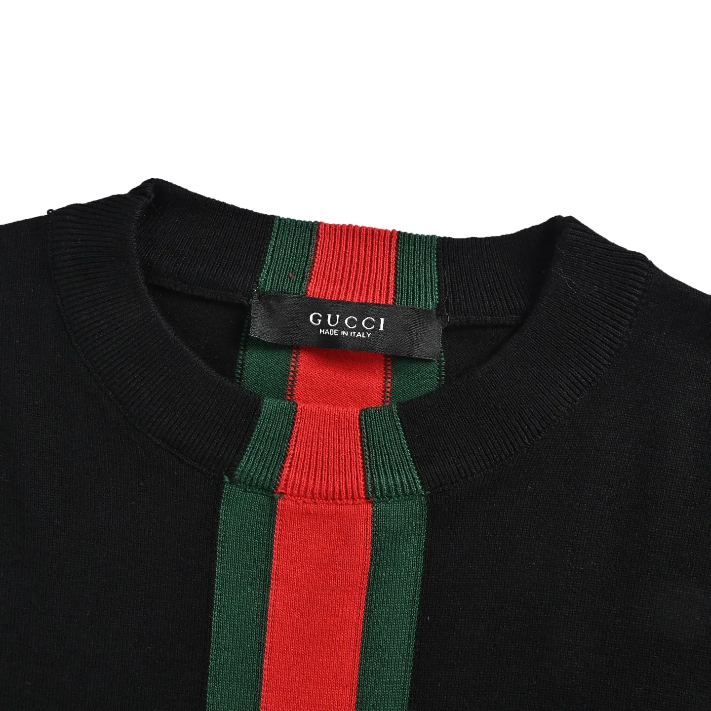 Gucci/Gucci red and green vertical striped knitted crew neck sweater