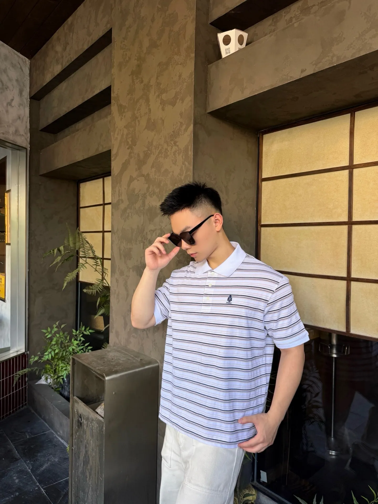 Prada/ Black White Polo