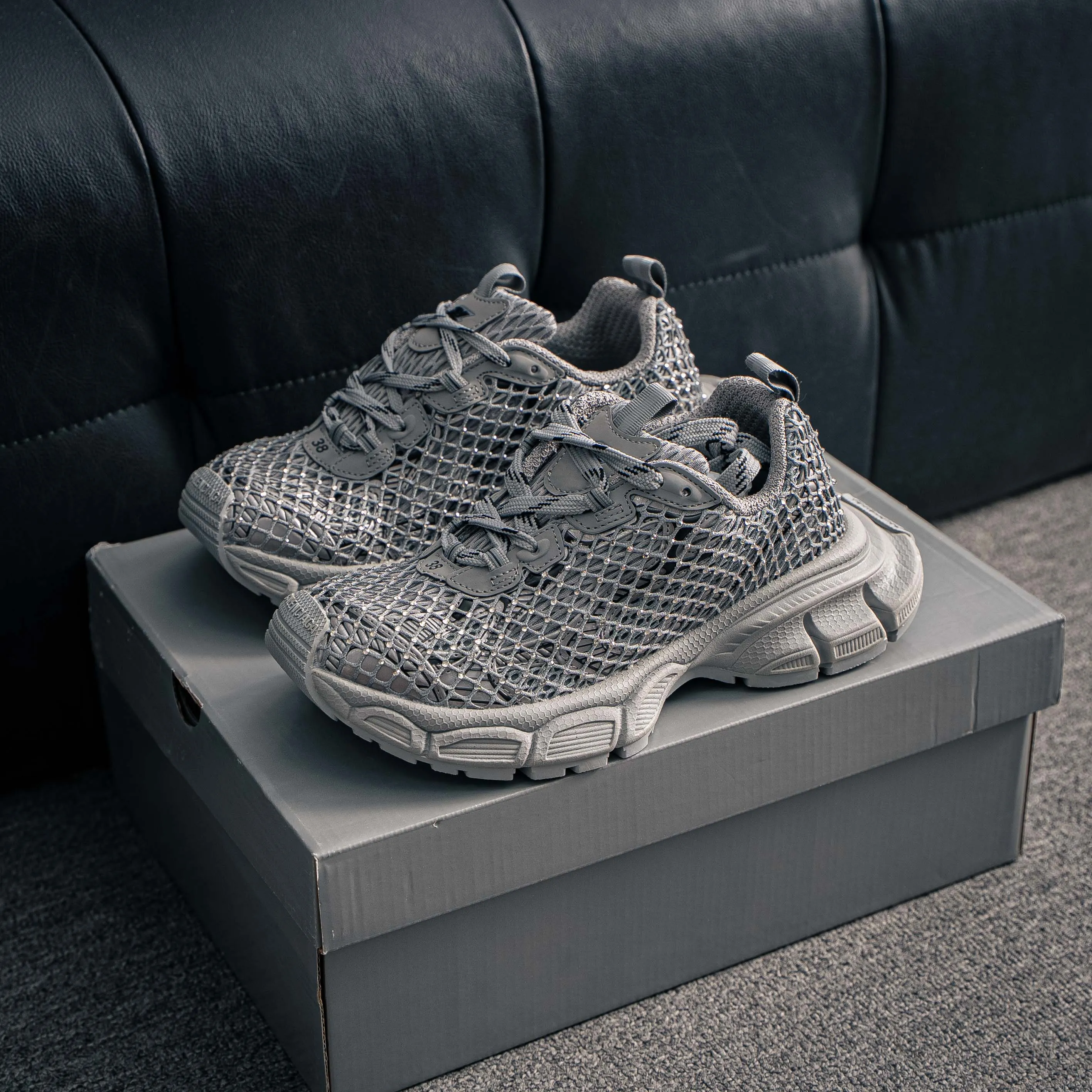 # Balenciaga 3XL Fishnet Lace-Up Low-Top Chunky Sneakers 3XL Running Shoes Tra Trainer