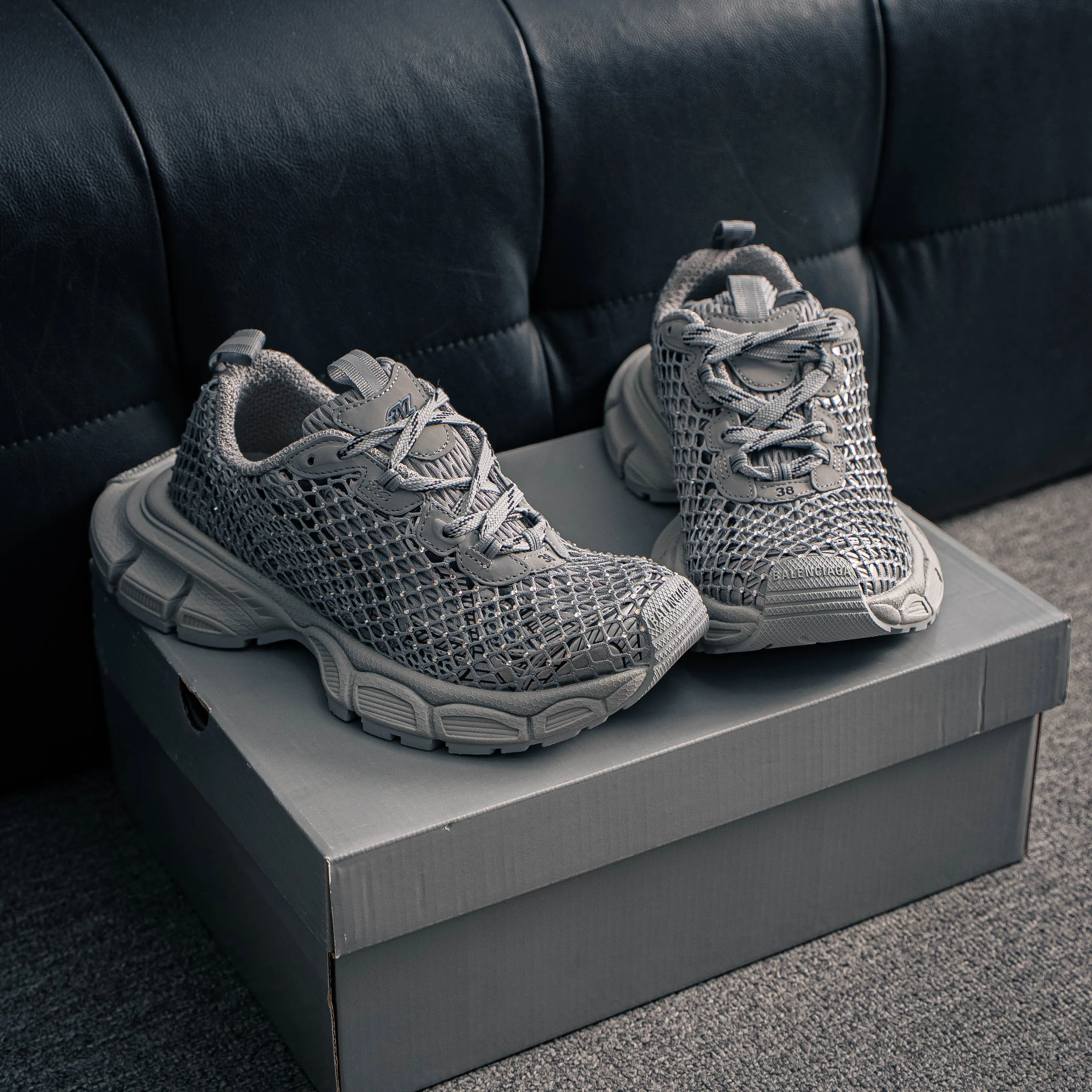 # Balenciaga 3XL Fishnet Lace-Up Low-Top Chunky Sneakers 3XL Running Shoes Tra Trainer