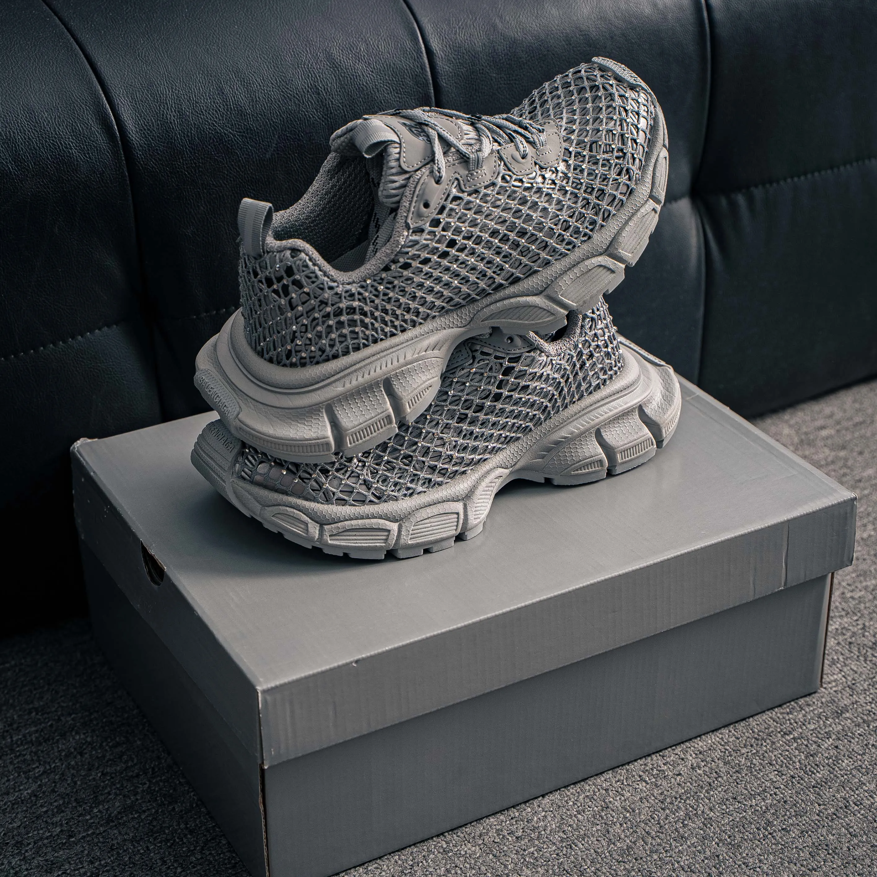 # Balenciaga 3XL Fishnet Lace-Up Low-Top Chunky Sneakers 3XL Running Shoes Tra Trainer