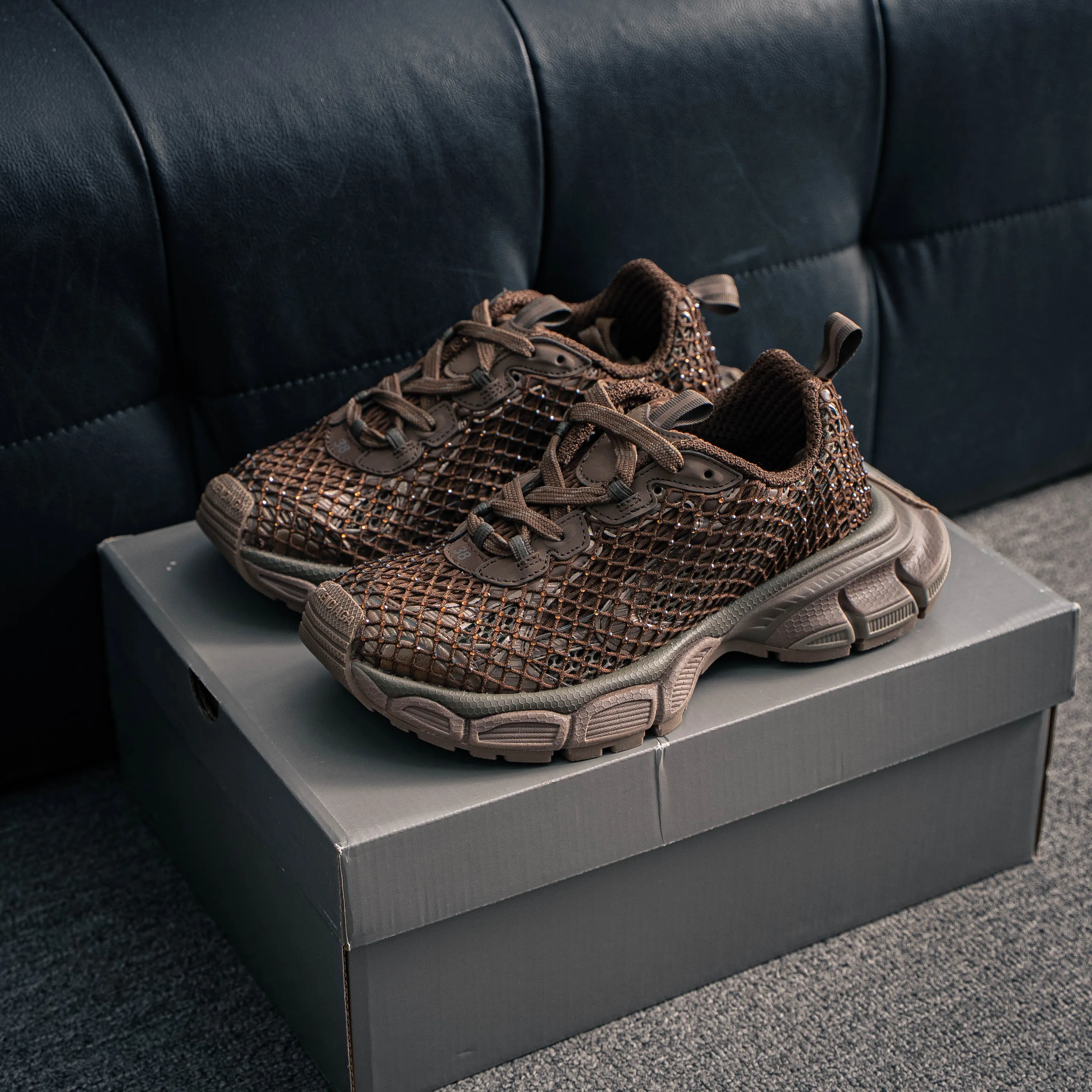 # Balenciaga 3XL Fishnet Lace-Up Low-Top Chunky Sneakers 3XL Running Shoes Tra Trai