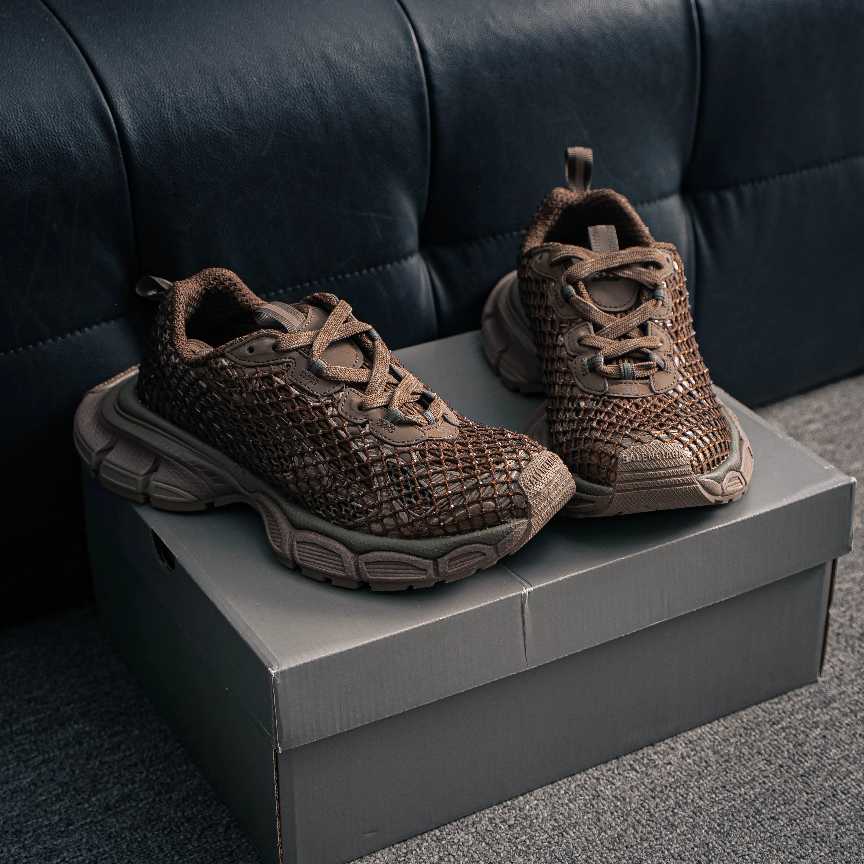 # Balenciaga 3XL Fishnet Lace-Up Low-Top Chunky Sneakers 3XL Running Shoes Tra Trai