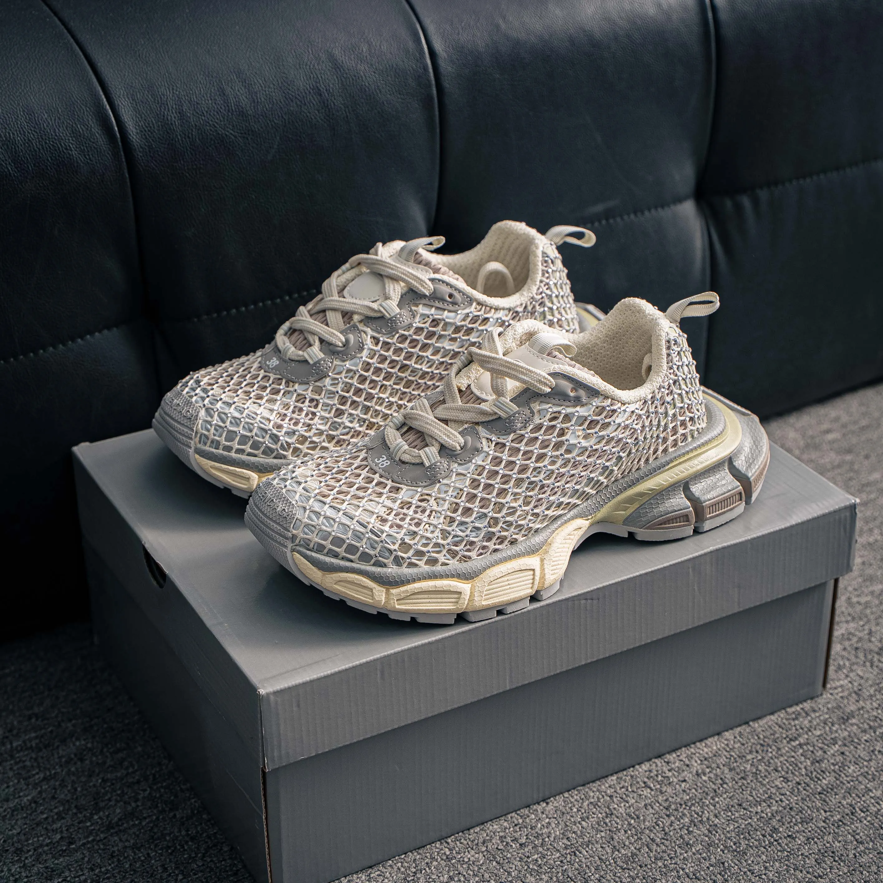 # Balenciaga 3XL Fishnet Lace-Up Low-Top Chunky Sneakers 3XL Running Shoes Tra Trainer
