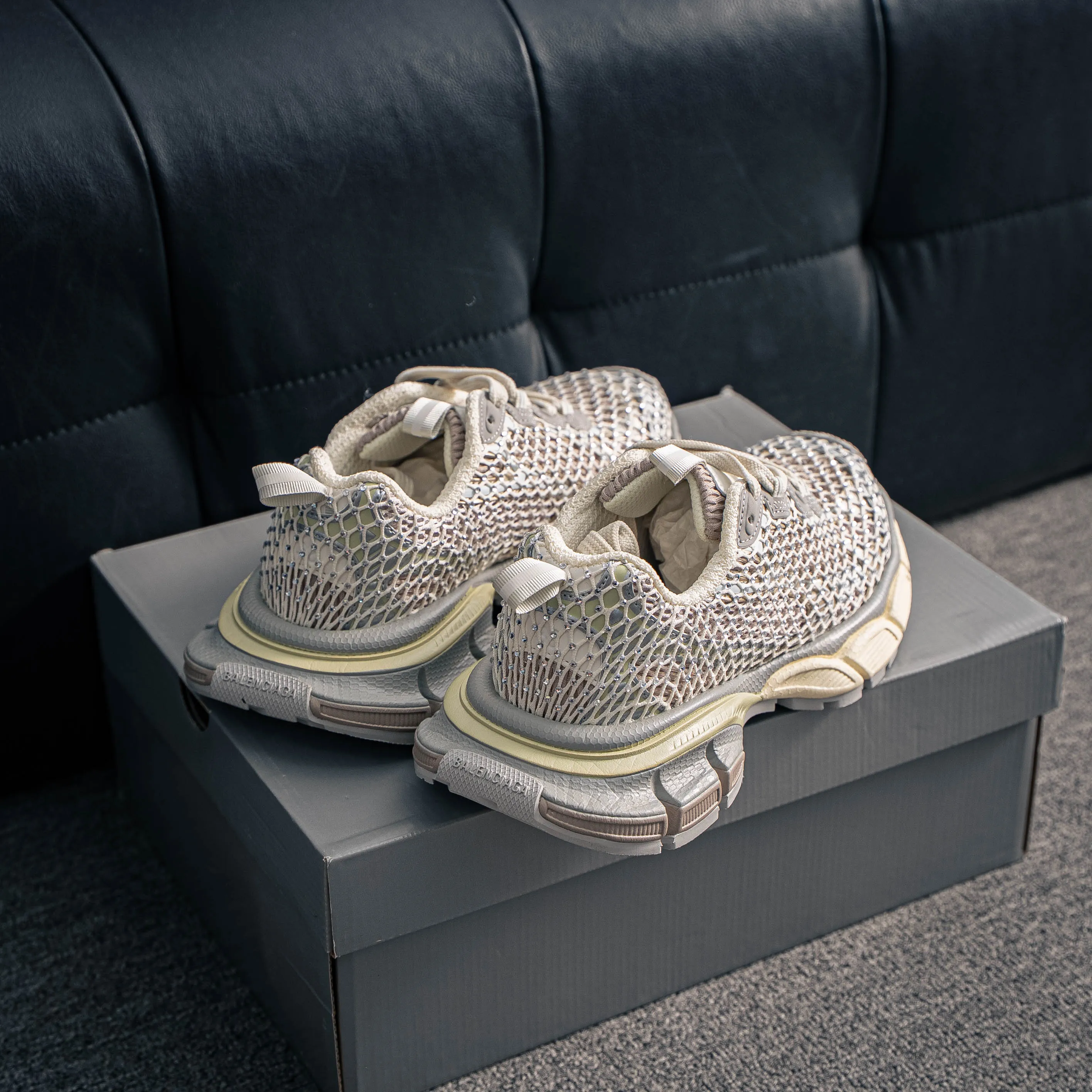 # Balenciaga 3XL Fishnet Lace-Up Low-Top Chunky Sneakers 3XL Running Shoes Tra Trainer