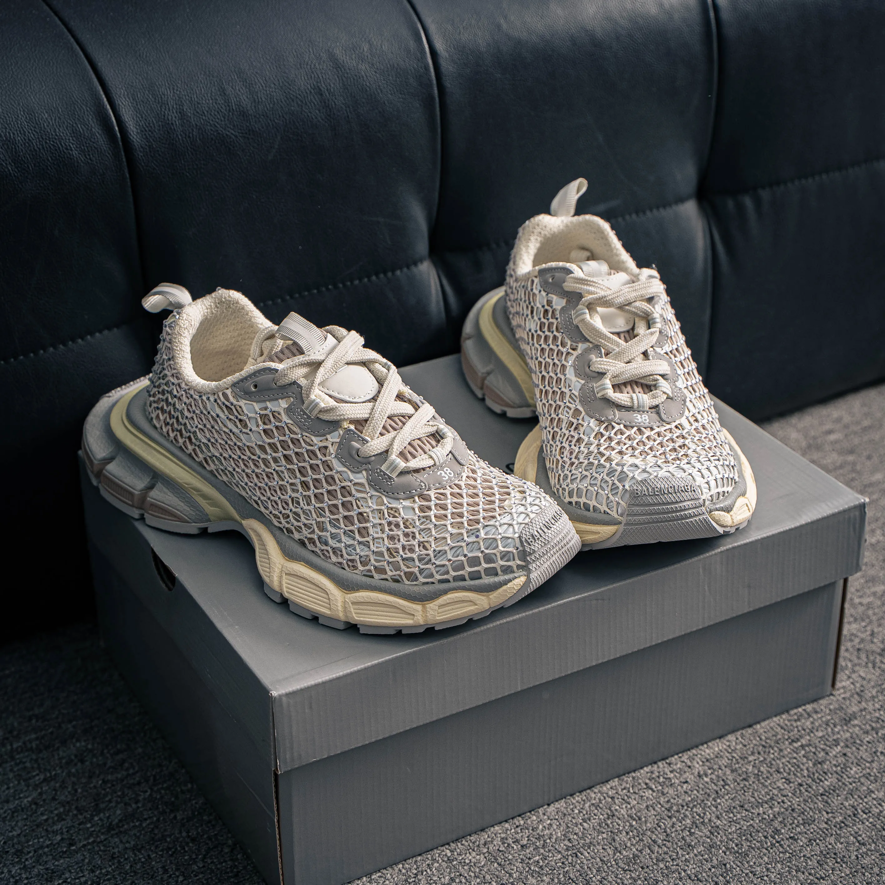 # Balenciaga 3XL Fishnet Lace-Up Low-Top Chunky Sneakers 3XL Running Shoes Tra Trainer