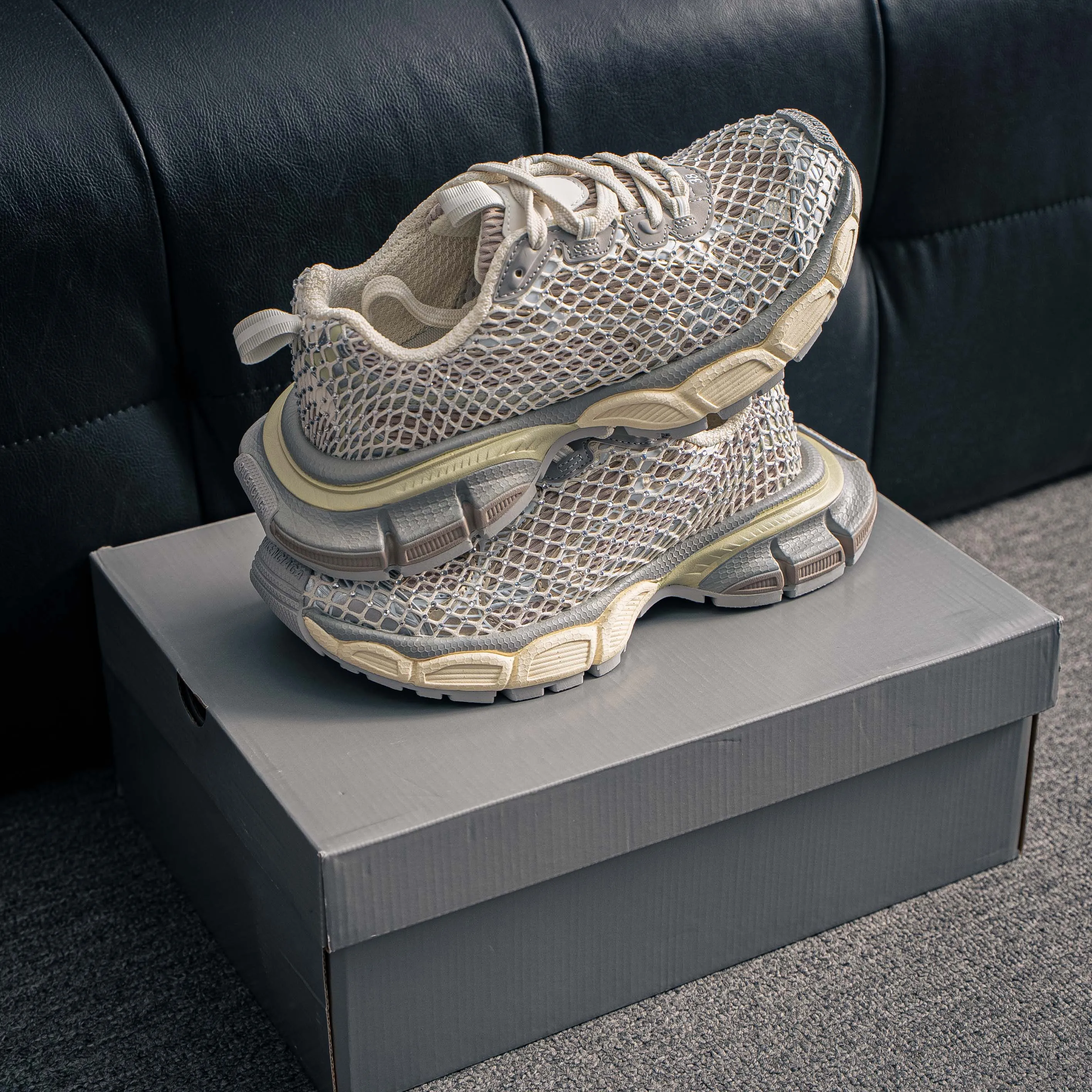 # Balenciaga 3XL Fishnet Lace-Up Low-Top Chunky Sneakers 3XL Running Shoes Tra Trainer