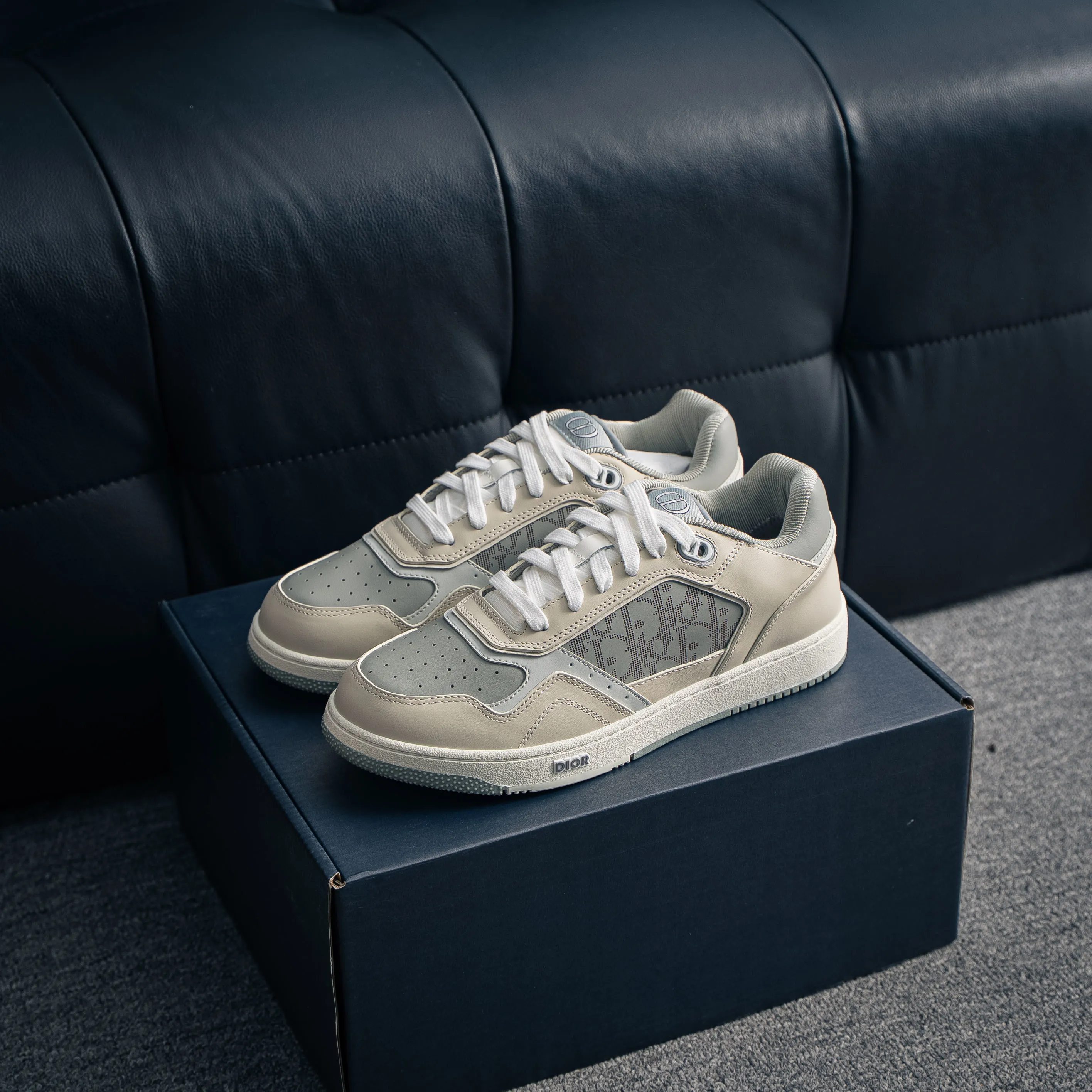 Dior B 27Series Sneakers Skate Shoes B 27 Low-Top Sneakers Series ， Dior Classic 。 White Gray Cowhide Leather ， White
